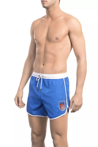 Blue Polyester Men Swim Shorts Bikkembergs