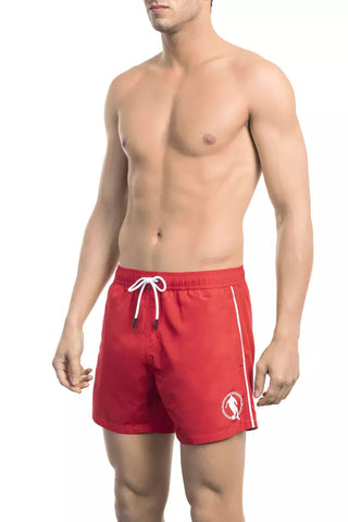 Red Polyester Men Swim Short Bikkembergs