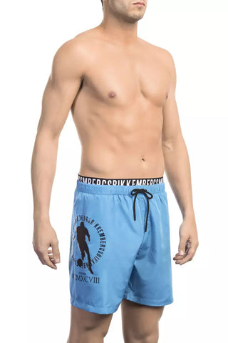Light Blue Polyester Men Swim Short Bikkembergs