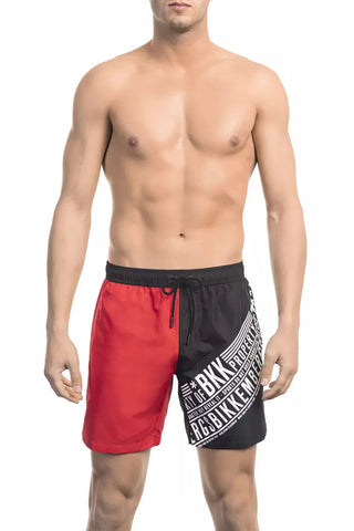 Red Polyester Men Swim Short Bikkembergs