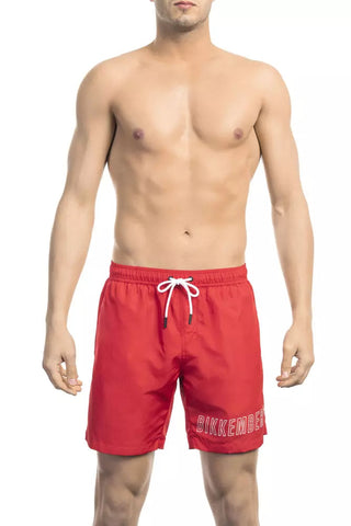 Red Polyester Men Swim Short Bikkembergs