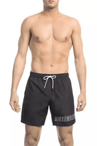 Black Polyester Men's Swim Short Bikkembergs