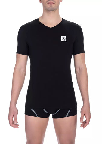 Black Cotton Men T-Shirt Bikkembergs