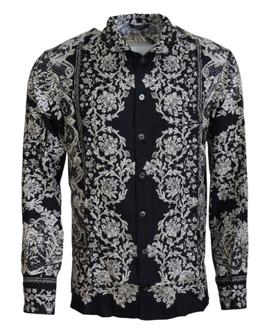 Blue Silk Floral Baroque Satin Casual Shirt Dolce & Gabbana