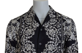 Blue Silk Floral Baroque Satin Casual Shirt Dolce & Gabbana