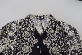 Blue Silk Floral Baroque Satin Casual Shirt Dolce & Gabbana