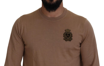 Beige Cashmere Crown Logo Pullover Sweater Dolce & Gabbana