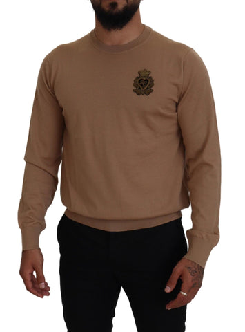 Beige Cashmere Crown Logo Pullover Sweater Dolce & Gabbana