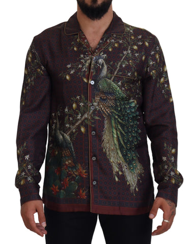 Bordeaux Ostrich Silk Satin Casual Mens Shirt Dolce & Gabbana