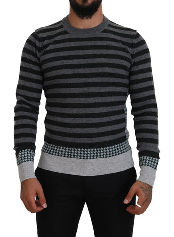 Black Gray Wool Logo Pullover Sweater Dolce & Gabbana