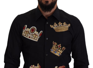 Black Gold Crown Slim Fit Dress Formal Shirt Dolce & Gabbana