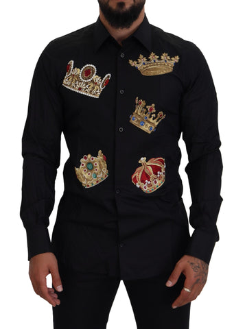 Black Gold Crown Slim Fit Dress Formal Shirt Dolce & Gabbana