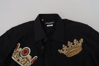 Black Gold Crown Slim Fit Dress Formal Shirt Dolce & Gabbana