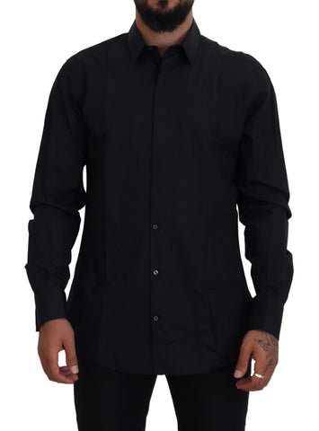 Black Gold Cotton Slim Fit Dress Mens Shirt Dolce & Gabbana