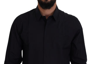 Black Gold Cotton Slim Fit Dress Mens Shirt Dolce & Gabbana
