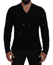 Black Wool V-neck Knitted Pullover Sweater Dolce & Gabbana