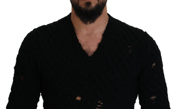 Black Wool V-neck Knitted Pullover Sweater Dolce & Gabbana
