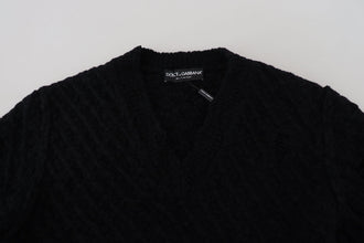 Black Wool V-neck Knitted Pullover Sweater Dolce & Gabbana