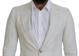 White Linen Slim Fit Jacket Blazer Dolce & Gabbana