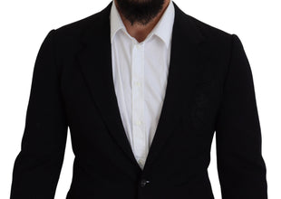 Black Wool Crown Slim Fit Jacket Blazer Dolce & Gabbana