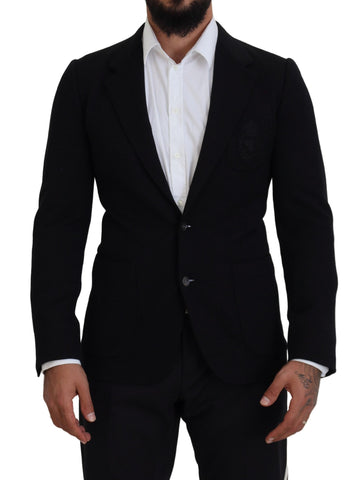 Black Wool Crown Slim Fit Jacket Blazer Dolce & Gabbana
