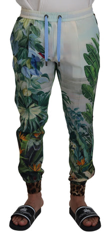 White Floral Printed Men Jogger Pants Dolce & Gabbana