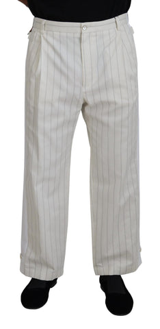 White Cotton Striped Formal Pants Dolce & Gabbana