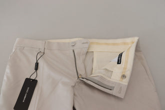 Off White Silk Mid Waist Chino Pants Dolce & Gabbana
