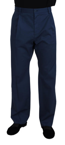 Blue Cotton Straight Fit Pants Dolce & Gabbana