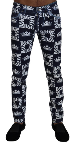 Blue Cotton DG Crown Skinny Denim Jeans Dolce & Gabbana