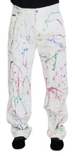 White Cotton Color Splash Print Denim Pants Dolce & Gabbana