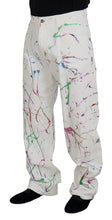 White Cotton Color Splash Print Denim Pants Dolce & Gabbana