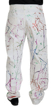 White Cotton Color Splash Print Denim Pants Dolce & Gabbana