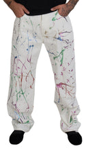 White Cotton Color Splash Print Denim Pants Dolce & Gabbana