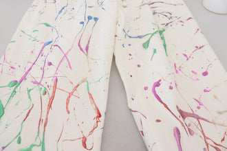 White Cotton Color Splash Print Denim Pants Dolce & Gabbana