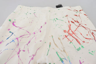 White Cotton Color Splash Print Denim Pants Dolce & Gabbana