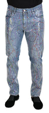 Blue Cotton Color Splash Print Denim Jeans Dolce & Gabbana