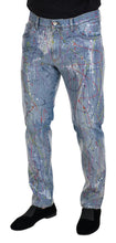 Blue Cotton Color Splash Print Denim Jeans Dolce & Gabbana