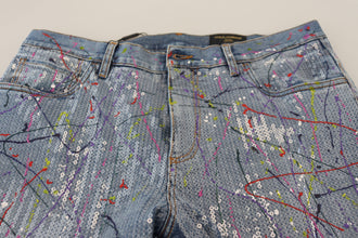Blue Cotton Color Splash Print Denim Jeans Dolce & Gabbana
