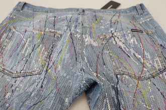 Blue Cotton Color Splash Print Denim Jeans Dolce & Gabbana