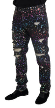 Black Multicolor Print Tattered Denim Jeans Dolce & Gabbana