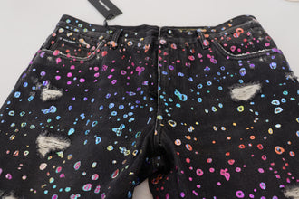 Black Multicolor Print Tattered Denim Jeans Dolce & Gabbana