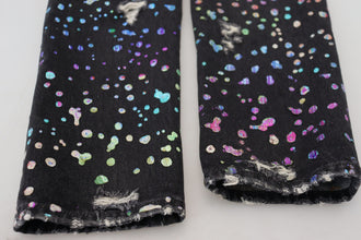 Black Multicolor Print Tattered Denim Jeans Dolce & Gabbana