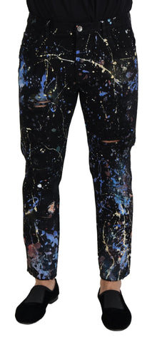 Black Cotton Color Splash Print Denim Jeans Dolce & Gabbana