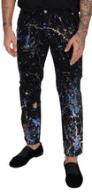 Black Cotton Color Splash Print Denim Jeans Dolce & Gabbana