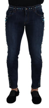 Blue Cotton Studded Low Waist Denim Jeans Dolce & Gabbana