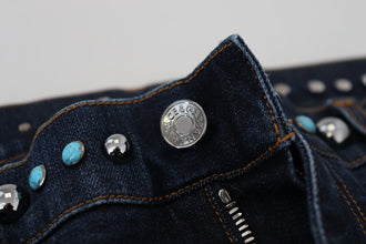 Blue Cotton Studded Low Waist Denim Jeans Dolce & Gabbana