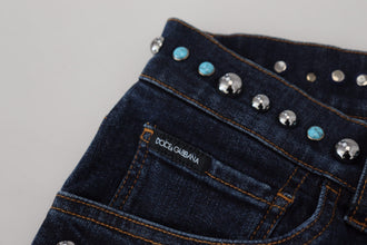 Blue Cotton Studded Low Waist Denim Jeans Dolce & Gabbana