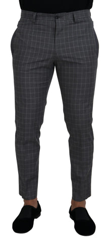 Grey Cotton Checkered Chino Pants Dolce & Gabbana