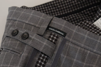 Grey Cotton Checkered Chino Pants Dolce & Gabbana